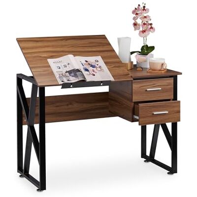 Relaxdays lutande skrivbord, trälook justerbar arbetsyta, laptopbord eller ritbord, HBT 75x110x55cm Relaxdays lutande skrivbord, trälook justerbar arbetsyta, laptopbord eller ritbord, HBT 75x110x55cm