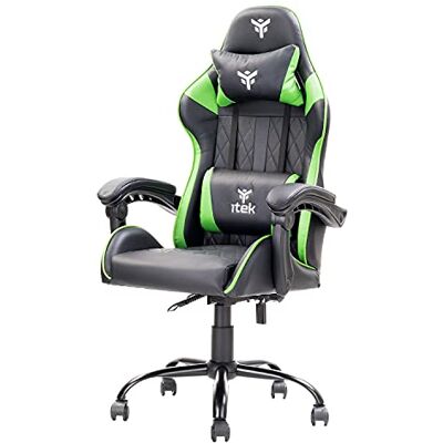 iTek RHOMBUS Gaming ergon-stol PF10 grön vilstol för ryggstöd och nackstödskudde, ländryggskudde, komfort och design, perfekt som kontorsstol, studiostol eller spelstol iTek RHOMBUS Gaming ergon-stol PF10 grön vilstol för ryggstöd och nackstödskudde, ländryggskudde, komfort och design, perfekt som kontorsstol, studiostol eller spelstol