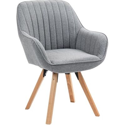 MEUBLE COSY Skandinavisk matsalsstol sminkbord svängbart säte med armstöd för sovrum vardagsrum kök kontor, vadderad tygfötter i massivt trä, grå, 60 x 58 x 83 cm MEUBLE COSY Skandinavisk matsalsstol sminkbord svängbart säte med armstöd för sovrum vardagsrum kök kontor, vadderad tygfötter i massivt trä, grå, 60 x 58 x 83 cm