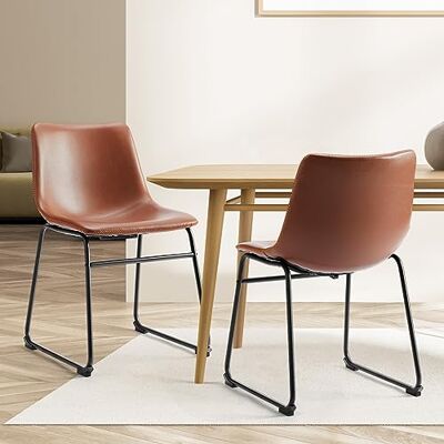 NEWBULIG Uppsättning av 2 matbord höjd barstol med ryggstöd, matel läder tresstol för bar bistrocafé kök, stol sitthöjd 40 cm, whiskybrun NEWBULIG Uppsättning av 2 matbord höjd barstol med ryggstöd, matel läder tresstol för bar bistrocafé kök, stol sitthöjd 40 cm, whiskybrun
