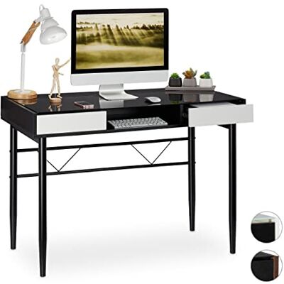 Relaxdays Glasskrivbord, kabellucka, kontorsbord med lådor, PC-glasbord, HWD 78 x 110 x 55 cm, svart Relaxdays Glasskrivbord, kabellucka, kontorsbord med lådor, PC-glasbord, HWD 78 x 110 x 55 cm, svart