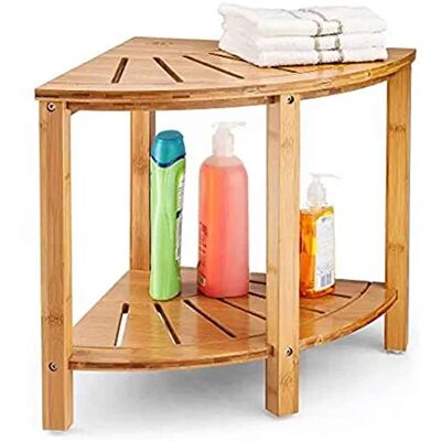 BAKAJI Trä Dusch hörnstol Bord Multipurpose Hörnhylla med dubbla hyllor Handdukshållare Modern Design Soffbord 40 x 40 x 43 cm Naturlig färg BAKAJI Trä Dusch hörnstol Bord Multipurpose Hörnhylla med dubbla hyllor Handdukshållare Modern Design Soffbord 40 x 40 x 43 cm Naturlig färg