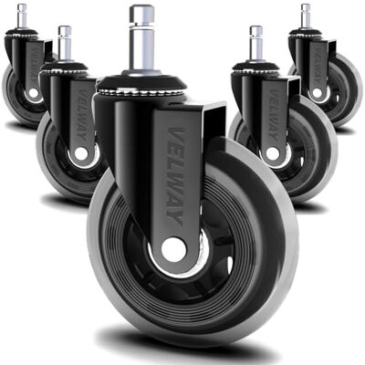 Velway 5 stycken 11 x 22 mm universella hjul för kontorsstol 3 tum roterande stolshjul tyst gummi reservhjul kontorsstolshjul transparent Velway 5 stycken 11 x 22 mm universella hjul för kontorsstol 3 tum roterande stolshjul tyst gummi reservhjul kontorsstolshjul transparent