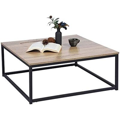 MEUBLE COSY Cosy soffbord kvadrat ek ek och svart inredning metallstruktur, industriell stil, B 80 X D 80 X H 34 cm MEUBLE COSY Cosy soffbord kvadrat ek ek och svart inredning metallstruktur, industriell stil, B 80 X D 80 X H 34 cm