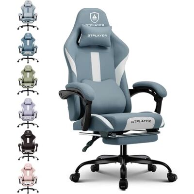 GTPLAYER Gaming Chair, Gamer Chair, Andningsbar Kontorsstol Tillverkad av högkvalitativt tyg, Ergonomisk PC Stol, Justerbar och Vridbar Kontorsstol med Fotstöd, Blå GTPLAYER Gaming Chair, Gamer Chair, Andningsbar Kontorsstol Tillverkad av högkvalitativt tyg, Ergonomisk PC Stol, Justerbar och Vridbar Kontorsstol med Fotstöd, Blå