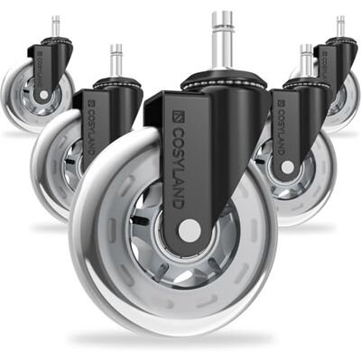 COSYLAND Parkett 10 mm kontorsstolshjul – genomskinliga kontorsstolshjul silver, set om 5 tysta hjul för släta golv, endast för 1KEA-stolar COSYLAND Parkett 10 mm kontorsstolshjul – genomskinliga kontorsstolshjul silver, set om 5 tysta hjul för släta golv, endast för 1KEA-stolar