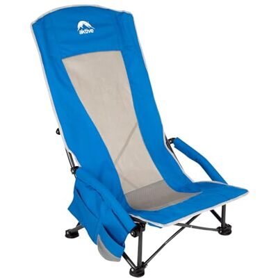AKTIVE 63065 Hopfällbar stol, 56 x 46 x 94 cm, Blå, låg sits, högt ryggstöd, ficka, underlägg, anti-roll-stoppar, stöder 110 kg, stålstruktur, polyestertyg, axelhandtag, fällbara stolar AKTIVE 63065 Hopfällbar stol, 56 x 46 x 94 cm, Blå, låg sits, högt ryggstöd, ficka, underlägg, anti-roll-stoppar, stöder 110 kg, stålstruktur, polyestertyg, axelhandtag, fällbara stolar