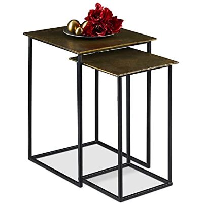Relaxdays Nesting Table Set med 2, Retro Design, Fyrkant, Vardagsrum, Metall, Sidobord, H: 50,5 & 55,5 cm, Guld/Svart Relaxdays Nesting Table Set med 2, Retro Design, Fyrkant, Vardagsrum, Metall, Sidobord, H: 50,5 & 55,5 cm, Guld/Svart