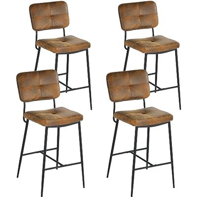 MEUBLE COSY Barstol uppsättning om 4 barstol sitthöjd 69 cm med ryggstöd och fotstöd av mocka diskpall bistropall för bar bistrocafé kök, industriell, brun MEUBLE COSY Barstol uppsättning om 4 barstol sitthöjd 69 cm med ryggstöd och fotstöd av mocka diskpall bistropall för bar bistrocafé kök, industriell, brun
