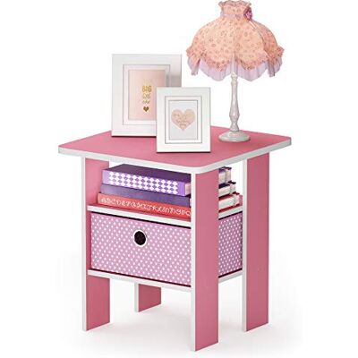 Furinno Andrey sidobord, nattduksbord med låda, rosa Furinno Andrey sidobord, nattduksbord med låda, rosa
