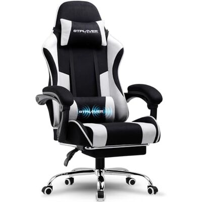 GTPLAYER Gamingstol, kontorsstol, ergonomisk PC-stol, gamingfåtölj med massagestaltad ryggstöd, taskstolar med fotstöd och nackstöd, vitt tyg GTPLAYER Gamingstol, kontorsstol, ergonomisk PC-stol, gamingfåtölj med massagestaltad ryggstöd, taskstolar med fotstöd och nackstöd, vitt tyg