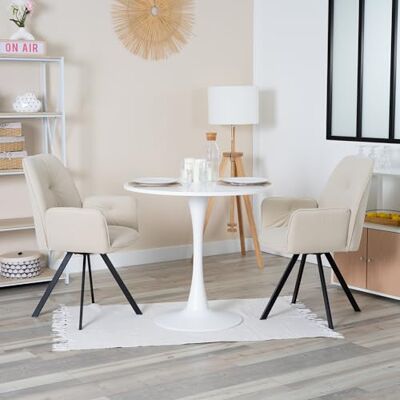 MEUBLE COSY Matsalsset i 3 delar med 1 runt bord och 2 stolar, stålkonstruktion för kök och vardagsrum, konstruerat trä, vit + beige, 5, 80 x 80 x 73/60 x 62 x 87,5 cm MEUBLE COSY Matsalsset i 3 delar med 1 runt bord och 2 stolar, stålkonstruktion för kök och vardagsrum, konstruerat trä, vit + beige, 5, 80 x 80 x 73/60 x 62 x 87,5 cm