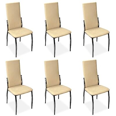 Homey Förpackning med 6 Stoppade stolar för vardagsrum, Matsal, Beige färdig modell Solvi, Aluminium, 43 cm (Bredd) x 48 cm (botten) x 99,5 cm (höjd) Homey Förpackning med 6 Stoppade stolar för vardagsrum, Matsal, Beige färdig modell Solvi, Aluminium, 43 cm (Bredd) x 48 cm (botten) x 99,5 cm (höjd)