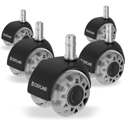 COSYLAND Kontorsstolshjul 10 mm x 22 mm – uppsättning med 5 hjul för kontorsstolar – supertyst och mjuk för hårda golv, parkett, matta, laminat, ingen golvskyddsmatta behövs, grå dubbelhjul COSYLAND Kontorsstolshjul 10 mm x 22 mm – uppsättning med 5 hjul för kontorsstolar – supertyst och mjuk för hårda golv, parkett, matta, laminat, ingen golvskyddsmatta behövs, grå dubbelhjul