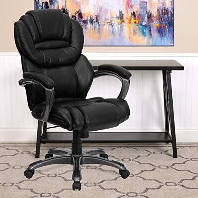 Flash Furniture High Executive svängbar ergonomisk kontorsstol med accent-lager säte och rygg och vadderade armar, metall, svart, set med 1 Flash Furniture High Executive svängbar ergonomisk kontorsstol med accent-lager säte och rygg och vadderade armar, metall, svart, set med 1