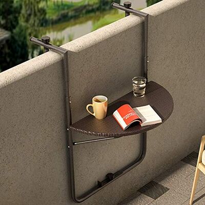 BAKAJI Bord Räcke soffbord för utomhus Balkong Hopfällbar Platsräddare Höjd Justerbar metallram och Polyrottingplatta xon Glashållare Storlek 60x64cm (Brun) BAKAJI Bord Räcke soffbord för utomhus Balkong Hopfällbar Platsräddare Höjd Justerbar metallram och Polyrottingplatta xon Glashållare Storlek 60x64cm (Brun)