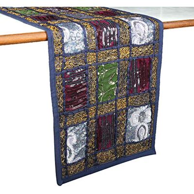 RAJRANG Handgjord Rajasthani lappverk matbordslöpare 30 x 183 cm hippie dekor löpare mörkblå RAJRANG Handgjord Rajasthani lappverk matbordslöpare 30 x 183 cm hippie dekor löpare mörkblå