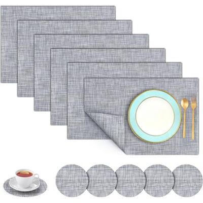 Oamwrae Bordstabletter och Glasunderlägg Set om 6, Rektangulära Värmetåliga Bordstabletter i PVC, Tvättbara Tablettunderlägg för Matbord, 45 x 30 cm Svart & Grå Oamwrae Bordstabletter och Glasunderlägg Set om 6, Rektangulära Värmetåliga Bordstabletter i PVC, Tvättbara Tablettunderlägg för Matbord, 45 x 30 cm Svart & Grå