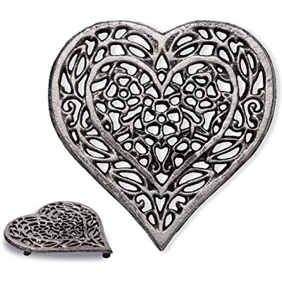 Comfify Gjutjärnshjärta grytunderlägg – Dekorativt gjutjärnsgrytunderlägg för kök eller matbord – vintage, rostig design – med gummipinnar/fötter – återvunnen metall – rost silver svart – av Comfify Gjutjärnshjärta grytunderlägg – Dekorativt gjutjärnsgrytunderlägg för kök eller matbord – vintage, rostig design – med gummipinnar/fötter – återvunnen metall – rost silver svart – av