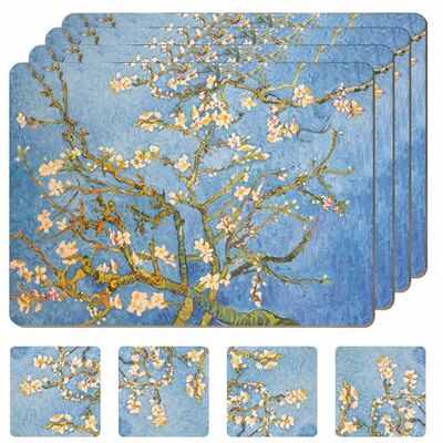 Moderry set med 4 värmebeständiga kork-bordstabletter för matbord, med 4 matchande dryckesunderlägg, blå, botanisk design, 40,6 x 30,5 cm, undersida av kork, hårda bordstabletter (mandelblommor) Moderry set med 4 värmebeständiga kork-bordstabletter för matbord, med 4 matchande dryckesunderlägg, blå, botanisk design, 40,6 x 30,5 cm, undersida av kork, hårda bordstabletter (mandelblommor)