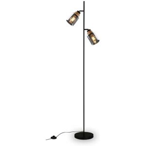 BRILONER – Golvlampa som dekoration i vardagsrummet och lä, vridbar lampa, vardagsrum, fotknapp, rökglas, svart-trä BRILONER – Golvlampa som dekoration i vardagsrummet och lä, vridbar lampa, vardagsrum, fotknapp, rökglas, svart-trä