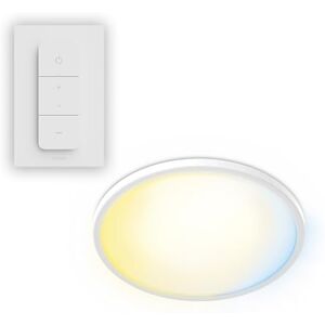 Philips Superslim fjärrstyrd taklampa, 5 förinställda ljusscener, djupdimring till 1%, enkel att styra, enkel att installera, slimmad design, 22 W, rund, vit Philips Superslim fjärrstyrd taklampa, 5 förinställda ljusscener, djupdimring till 1%, enkel att styra, enkel att installera, slimmad design, 22 W, rund, vit