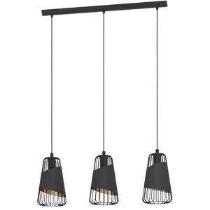 EGLO Pendellampa, strålkastare, hängande lampa med 3 ljuskällor, industriell, vintage, hänglampa av stål och textil i svart, guld, matbord, vardagsrum, hängande med E27-sockel EGLO Pendellampa, strålkastare, hängande lampa med 3 ljuskällor, industriell, vintage, hänglampa av stål och textil i svart, guld, matbord, vardagsrum, hängande med E27-sockel