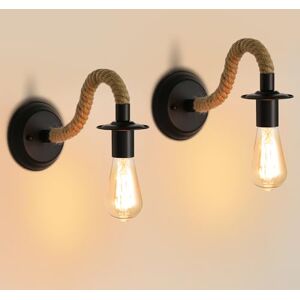 Comely 2 Stycken Vintage Vägglampa, Vägglampa med hamparep, E27 180° justerbar vägglampa för hall vind sovrum bar kaffebar (glödlampa ingår ej) Comely 2 Stycken Vintage Vägglampa, Vägglampa med hamparep, E27 180° justerbar vägglampa för hall vind sovrum bar kaffebar (glödlampa ingår ej)