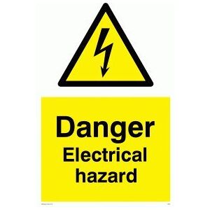 Vikingskyltar WE67-A1P-1M 'Danger Electrical Hazard'-skylt, 1 mm halvstyv plast, 800 mm H x 600 mm B Vikingskyltar WE67-A1P-1M 'Danger Electrical Hazard'-skylt, 1 mm halvstyv plast, 800 mm H x 600 mm B