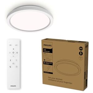 Philips LED-fjärrstyrd taklampa, rund, 30 cm, dimbar, justerbart vitt ljus, vardagsrum, sovrum, inget flimmer eller bländning, modern design, vit/svart Philips LED-fjärrstyrd taklampa, rund, 30 cm, dimbar, justerbart vitt ljus, vardagsrum, sovrum, inget flimmer eller bländning, modern design, vit/svart