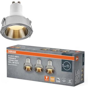 OSRAM Spot Set PAR11 LED infälld spotlight DIM 3W 827 satin nickel, 2700K varmvit, aluminium, dimbar, set om 3 OSRAM Spot Set PAR11 LED infälld spotlight DIM 3W 827 satin nickel, 2700K varmvit, aluminium, dimbar, set om 3