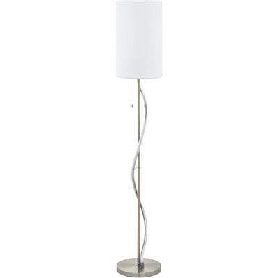 EGLO Golvlampa, espartal, 2 ljuskällor, elegant, golvlampa av stål, aluminium, textil, vardagsrum i nickelmatt, vit, lampa med dragbrytare, LED och E27-sockel EGLO Golvlampa, espartal, 2 ljuskällor, elegant, golvlampa av stål, aluminium, textil, vardagsrum i nickelmatt, vit, lampa med dragbrytare, LED och E27-sockel