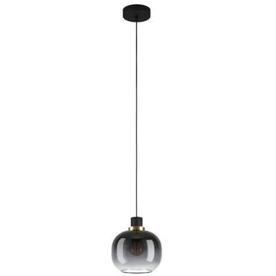 EGLO hänglampa Oilella, 1-flammig, rökglas över matbord, metallhängande taklampa med glasboll i svart-grå med mässing, bollampa med E27-sockel, Ø 19 cm EGLO hänglampa Oilella, 1-flammig, rökglas över matbord, metallhängande taklampa med glasboll i svart-grå med mässing, bollampa med E27-sockel, Ø 19 cm
