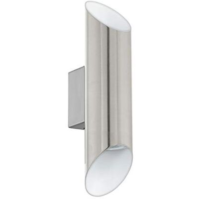 EGLO LED vägglampa Viegas, 2 glödlampor vägglampa modern, väggbelysning för inomhus av metall i nickel och vit, vardagsrumslampa, halllampa med upp- och down-ljus, GU10-sockel EGLO LED vägglampa Viegas, 2 glödlampor vägglampa modern, väggbelysning för inomhus av metall i nickel och vit, vardagsrumslampa, halllampa med upp- och down-ljus, GU10-sockel