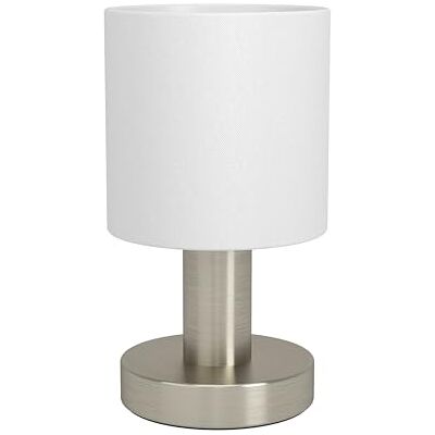 EGLO Monetto Bordslampa, liten och dekorativ, för vardagsrum och sovrum, elegant silverfärgad lampa med vit textillampskärm, E14-sockel, höjd 18 cm EGLO Monetto Bordslampa, liten och dekorativ, för vardagsrum och sovrum, elegant silverfärgad lampa med vit textillampskärm, E14-sockel, höjd 18 cm