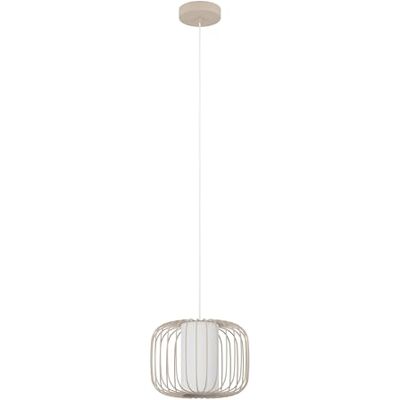 EGLO Hängande lampa, terraros, 1-glödlampa pendellampa över matbord, matrum av metall i sandfärger och textil i vitt, hängande lampa med E27-fattning, Ø 28,5 cm EGLO Hängande lampa, terraros, 1-glödlampa pendellampa över matbord, matrum av metall i sandfärger och textil i vitt, hängande lampa med E27-fattning, Ø 28,5 cm