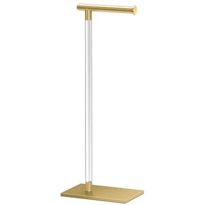 Gatco 1331B modern rektangulär toalettpappershållare, fristående, 56,5 cm, borstad mässing/akryl, med tung botten Gatco 1331B modern rektangulär toalettpappershållare, fristående, 56,5 cm, borstad mässing/akryl, med tung botten