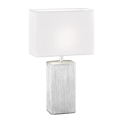 Fischer & Honsel Bordslampa, flens silverfärgad antik med struktur tygskärm vit chintz L: 30,00 cm, B: 13,00 cm, H: 50,00 cm, med sladdbrytare 1 x E14 max. 40 watt 50480 Fischer & Honsel Bordslampa, flens silverfärgad antik med struktur tygskärm vit chintz L: 30,00 cm, B: 13,00 cm, H: 50,00 cm, med sladdbrytare 1 x E14 max. 40 watt 50480