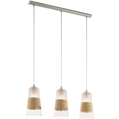 EGLO Hänglampa Burnham, 3 ljuskällor, hängande lampa, vintage, retro, hängande lampa av stål, glas och bast i nickelmatt, vit, natur, matbord, vardagsrum, hängande med E27-sockel EGLO Hänglampa Burnham, 3 ljuskällor, hängande lampa, vintage, retro, hängande lampa av stål, glas och bast i nickelmatt, vit, natur, matbord, vardagsrum, hängande med E27-sockel