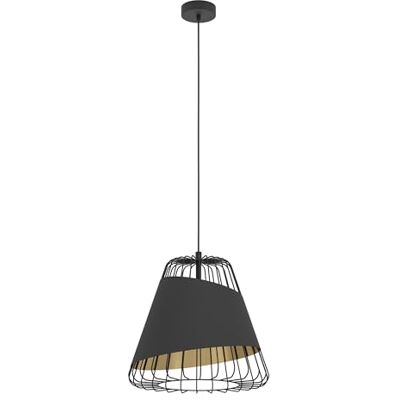 EGLO Pendellampa, utställning, 1 lampa, industriell hänglampa, vintage, modern, taklampa av stål och textil i svart, guld, matbord, vardagsrum, hängande med E27-fattning, Ø 43 cm EGLO Pendellampa, utställning, 1 lampa, industriell hänglampa, vintage, modern, taklampa av stål och textil i svart, guld, matbord, vardagsrum, hängande med E27-fattning, Ø 43 cm