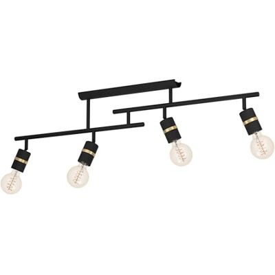 EGLO taklampa Lurone, 4-ljus takbelysning med svängbara spotlights, lampa i metall i svart och mässing, belysning med E27-uttag EGLO taklampa Lurone, 4-ljus takbelysning med svängbara spotlights, lampa i metall i svart och mässing, belysning med E27-uttag