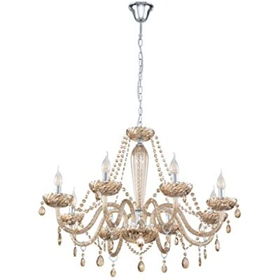 EGLO Pendellampa Basilano, 8 ljuskällor, vintage, shabby chic, hängande lampa av stål och glas i krom, konjak, matbordslampa, vardagsrumslampa hängande med E14-sockel EGLO Pendellampa Basilano, 8 ljuskällor, vintage, shabby chic, hängande lampa av stål och glas i krom, konjak, matbordslampa, vardagsrumslampa hängande med E14-sockel
