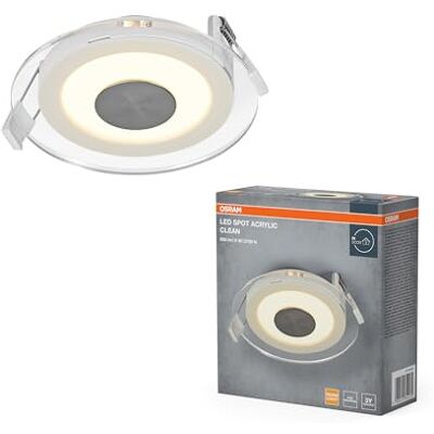 OSRAM LED-spotlight infälld akryl klar 6W 827 vit, takspotlight 240lm varmvit 2700K, modern design 120mm, IP20 OSRAM LED-spotlight infälld akryl klar 6W 827 vit, takspotlight 240lm varmvit 2700K, modern design 120mm, IP20