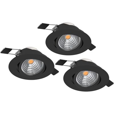 EGLO 3-pack infällda spotlights Saliceto, dimbara runda aluminiumspotlights i svart, neutralvitt ljus, Ø 8,8 cm EGLO 3-pack infällda spotlights Saliceto, dimbara runda aluminiumspotlights i svart, neutralvitt ljus, Ø 8,8 cm
