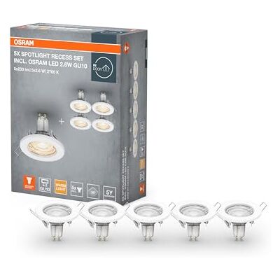 OSRAM Spotlight infällda takarmaturer-set i vitt inklusive LED 5x2.6W GU10, IP20-skydd, för inomhusbruk OSRAM Spotlight infällda takarmaturer-set i vitt inklusive LED 5x2.6W GU10, IP20-skydd, för inomhusbruk