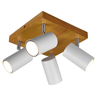 Trio Leuchten taklampa Marley 812400431, metall vit matt, trä, exklusiv 4 x GU10 Trio Leuchten taklampa Marley 812400431, metall vit matt, trä, exklusiv 4 x GU10