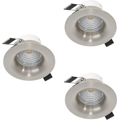 EGLO 3-pack infällda spotlights Saliceto, dimbara taklampor, runda aluminiumstrålkastare i silver, varmvit, Ø 8,8 cm EGLO 3-pack infällda spotlights Saliceto, dimbara taklampor, runda aluminiumstrålkastare i silver, varmvit, Ø 8,8 cm