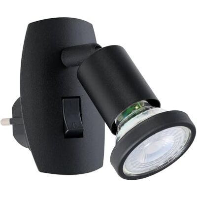 EGLO Parrini sticklampa, uttagslampa med strömbrytare, vridbar spot, metall och plast i svart, varmvit ljus EGLO Parrini sticklampa, uttagslampa med strömbrytare, vridbar spot, metall och plast i svart, varmvit ljus