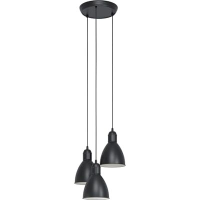 EGLO Priddy, pendellampa med 3 ljuskällor, vintage pendellampa i industriell design, retro hängande lampa av stål, färg: svart, vit, fattning: E27 EGLO Priddy, pendellampa med 3 ljuskällor, vintage pendellampa i industriell design, retro hängande lampa av stål, färg: svart, vit, fattning: E27