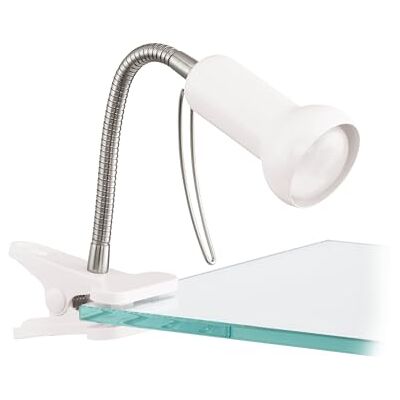 EGLO Klämlampa Fabio, klämlampa, klämplats av metall i silver och plast i vitt, lampa med klämma och strömbrytare, lä E14 EGLO Klämlampa Fabio, klämlampa, klämplats av metall i silver och plast i vitt, lampa med klämma och strömbrytare, lä E14